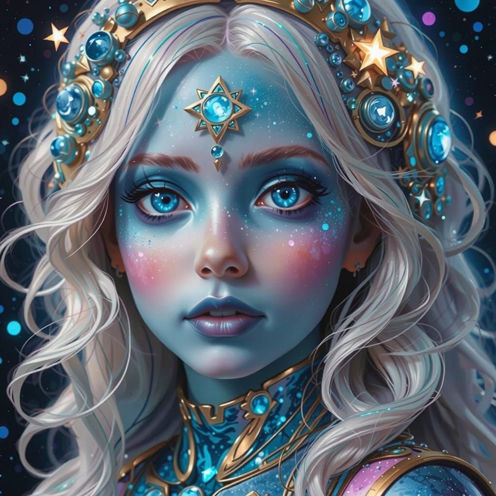 Cosmic Star Child with Sparkling Blue Skin