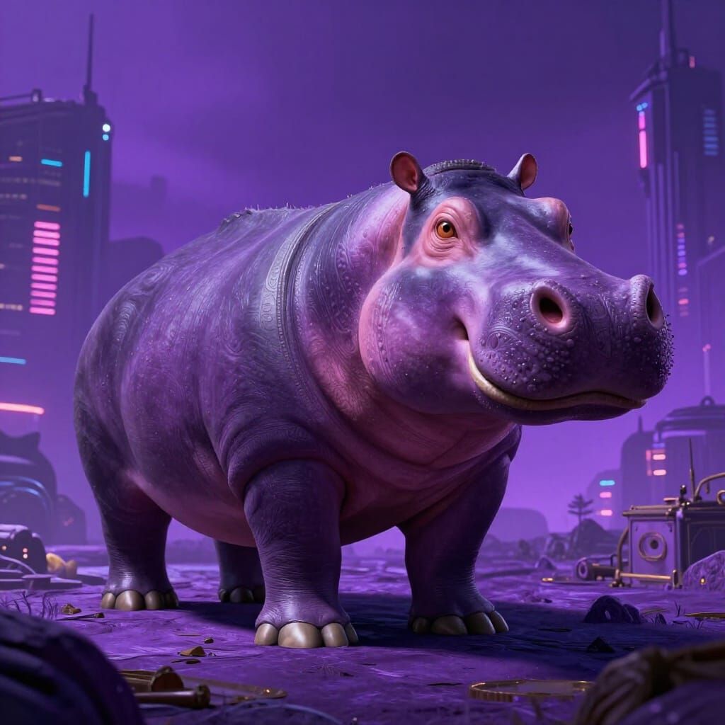 Purple hippo in a purple land