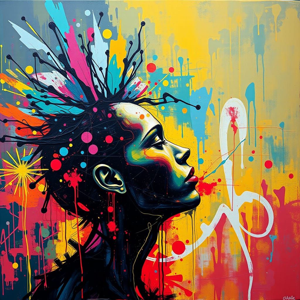 Colorful Graffiti Splash Art with Song Lyrics