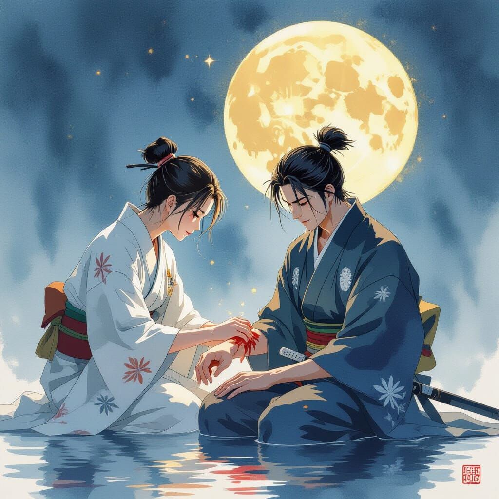 Medic Heals Hashira in Moonlit Scene