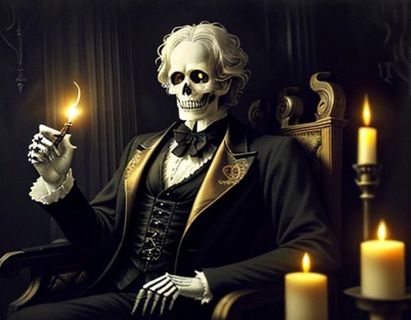 Gothic Macabre Skeleton in Art Nouveau Outfit