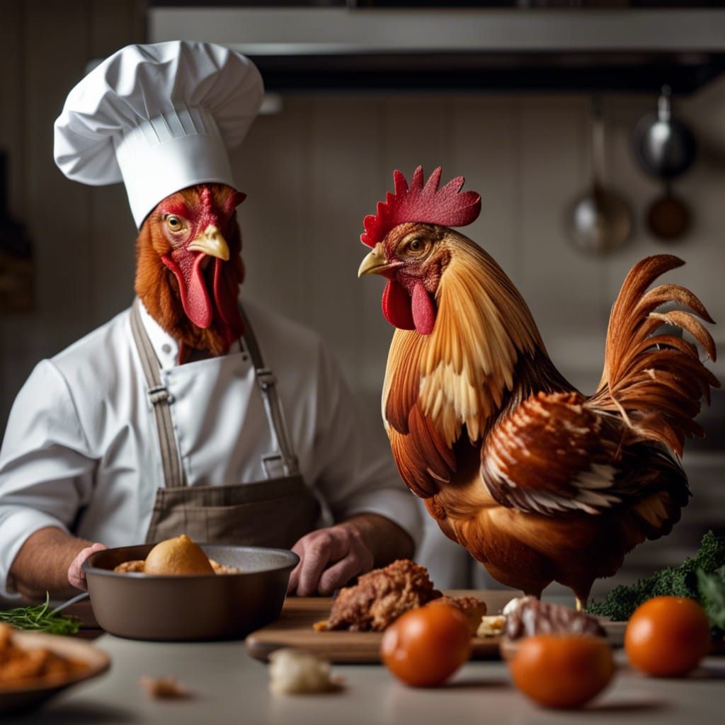 Chef Rooster Enjoys Fried Chicken