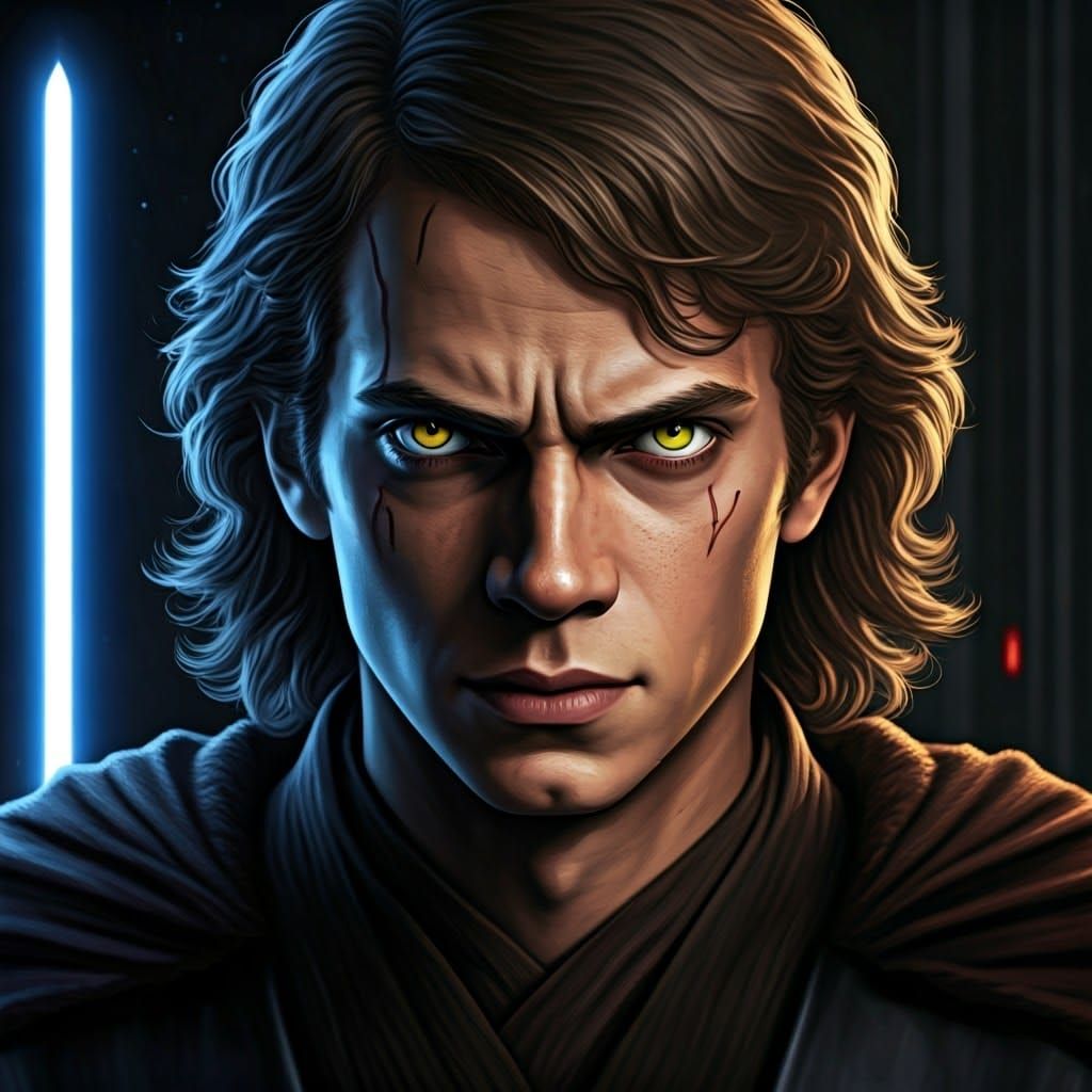 Anakin Skywalker (Revenge of the Sith) in a dramatic, chiaro...