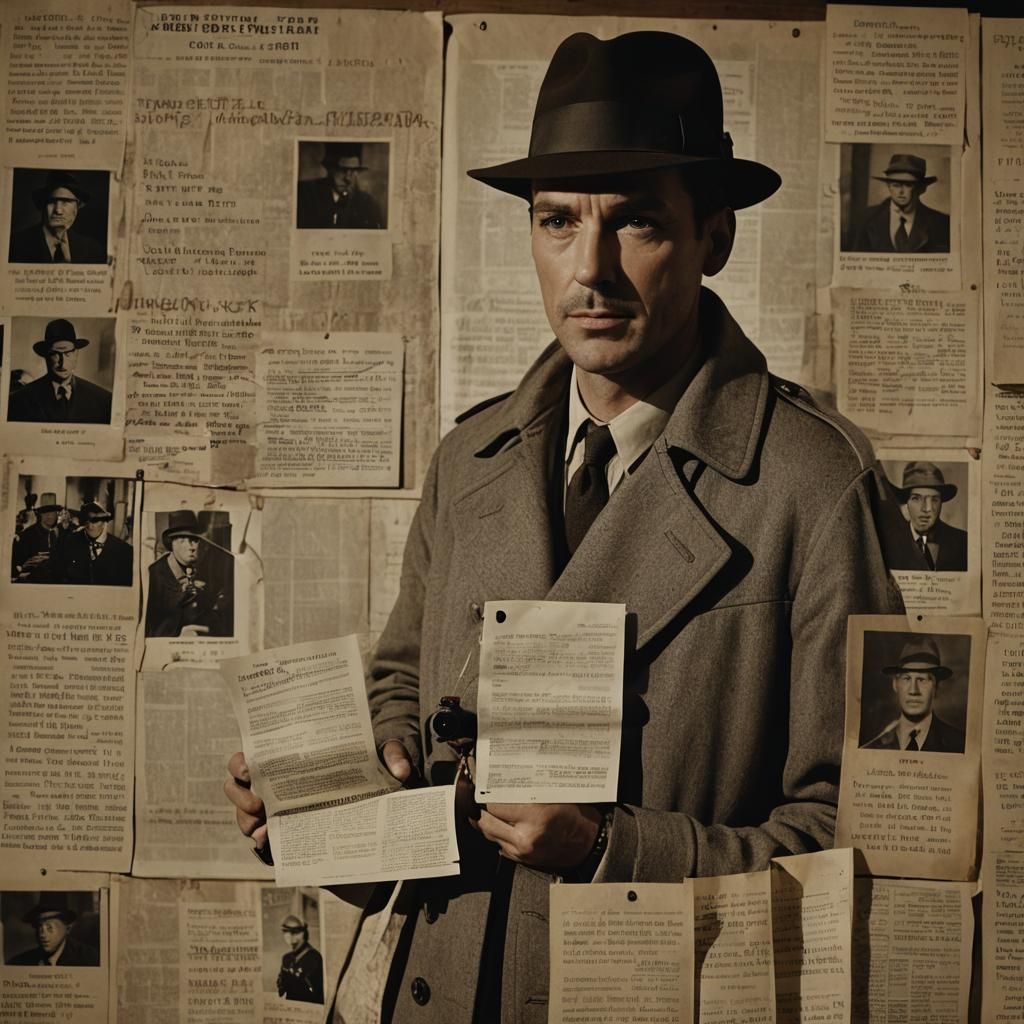 Film Noir Detective Investigation Board in Cinematic Style