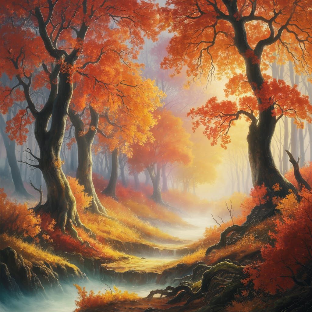 Dreamlike Forest of Brocéliande in Autumn