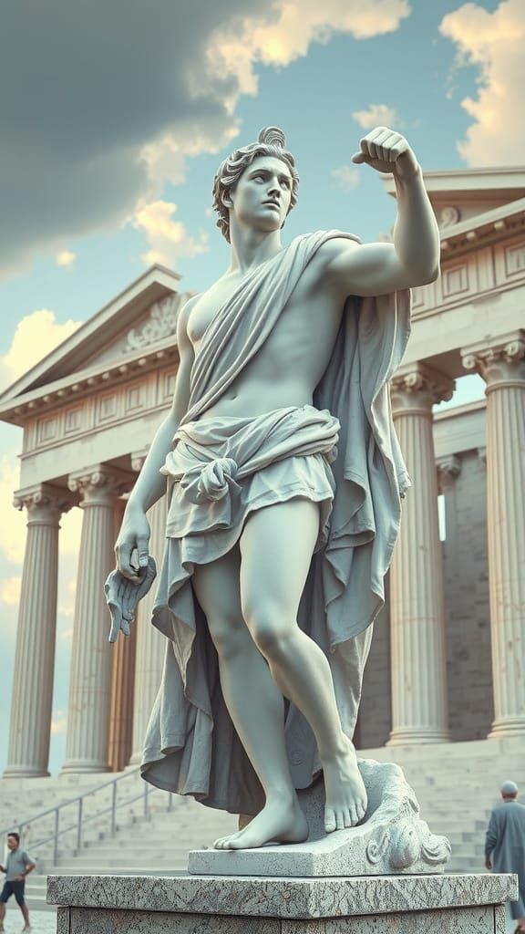 Ancient Roman Warrior in Epic White Marble