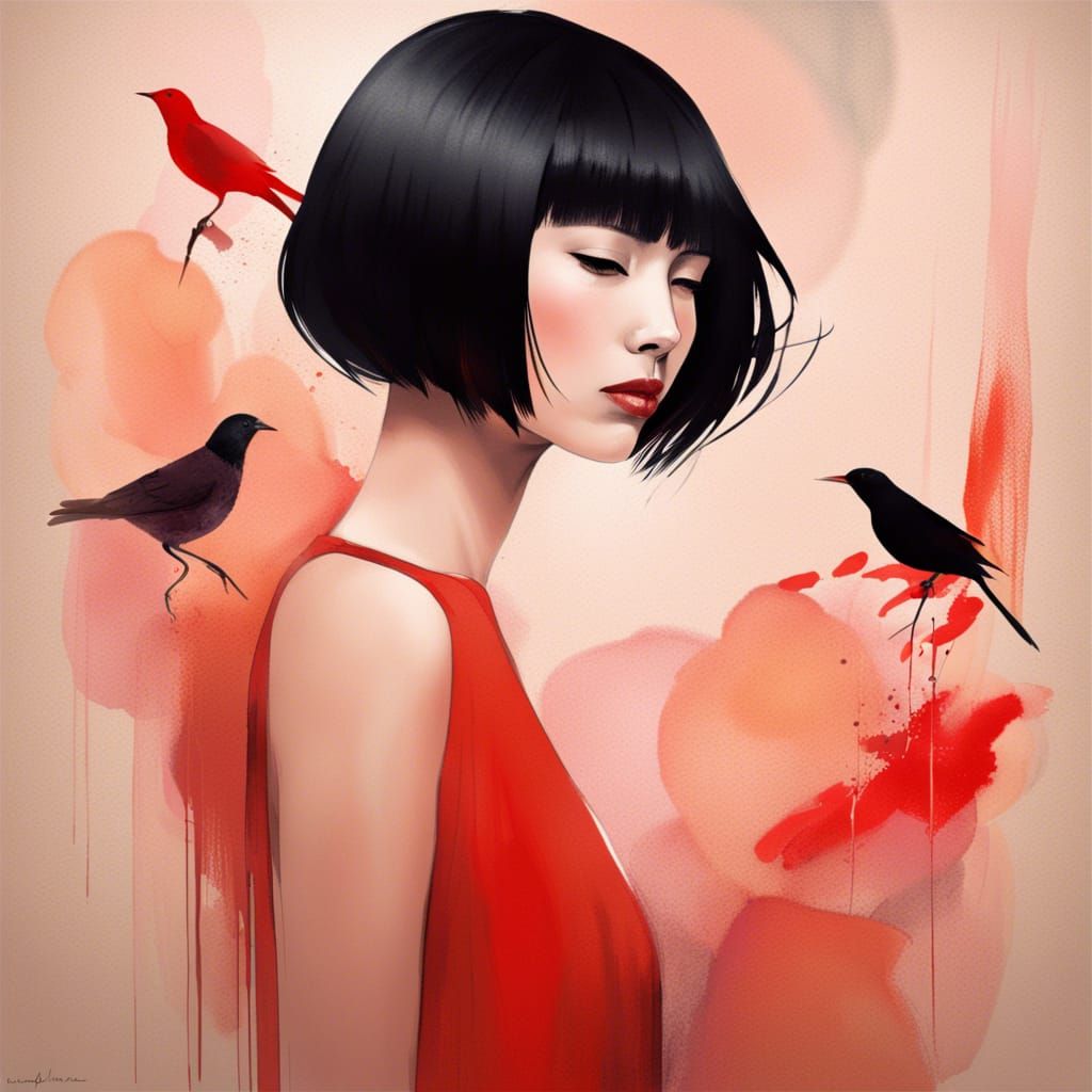 Minimalist Portrait: Woman with Bird in Earth Tones