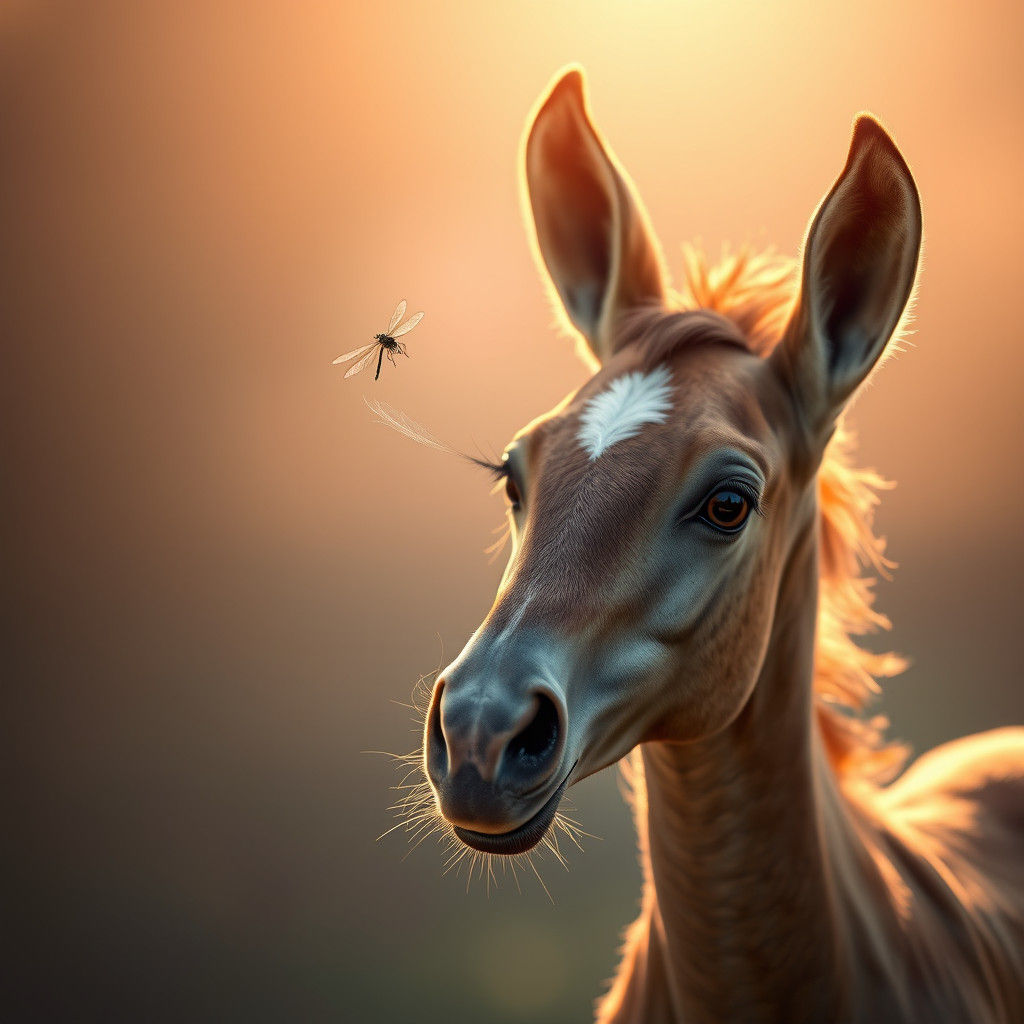 Whimsical Colt and Dragonfly in Ethereal Light