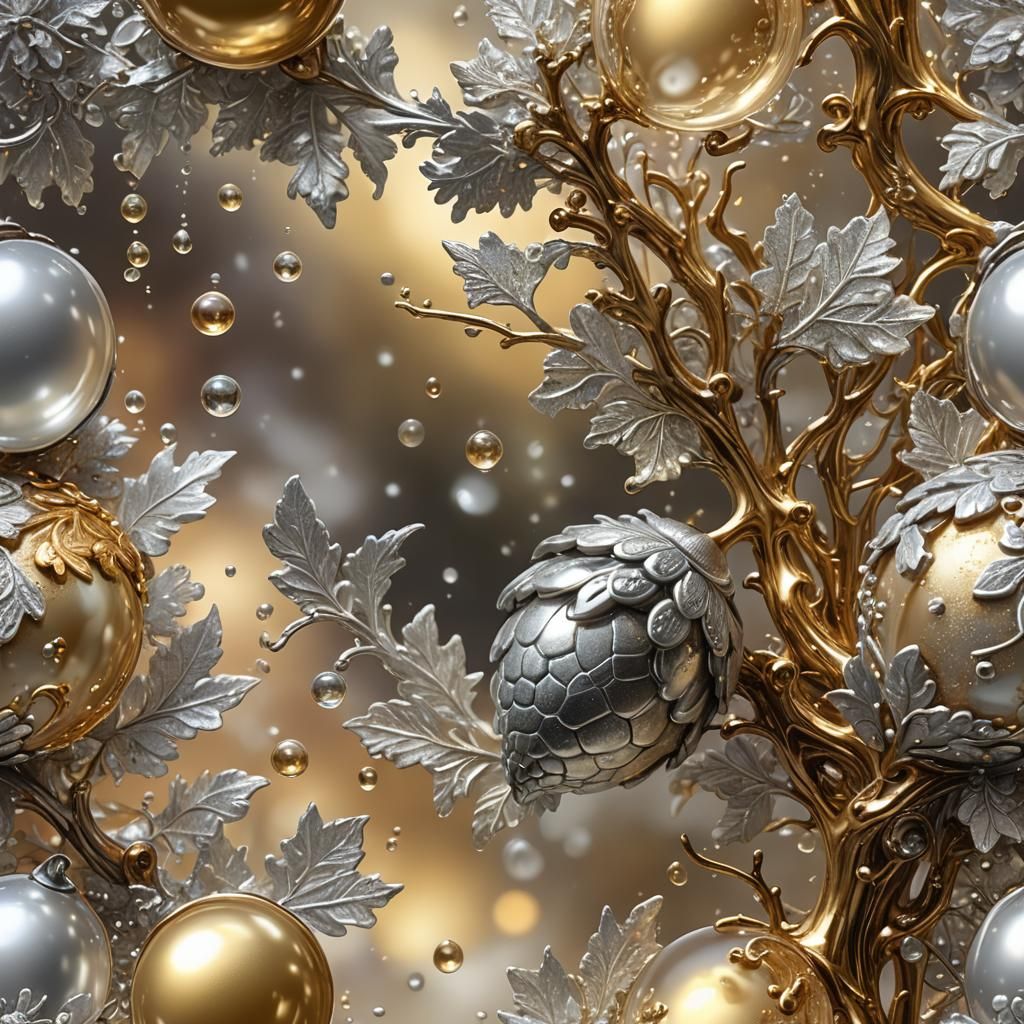 Liquid Metals Spill From Glass Acorn: Ethereal Fantasy