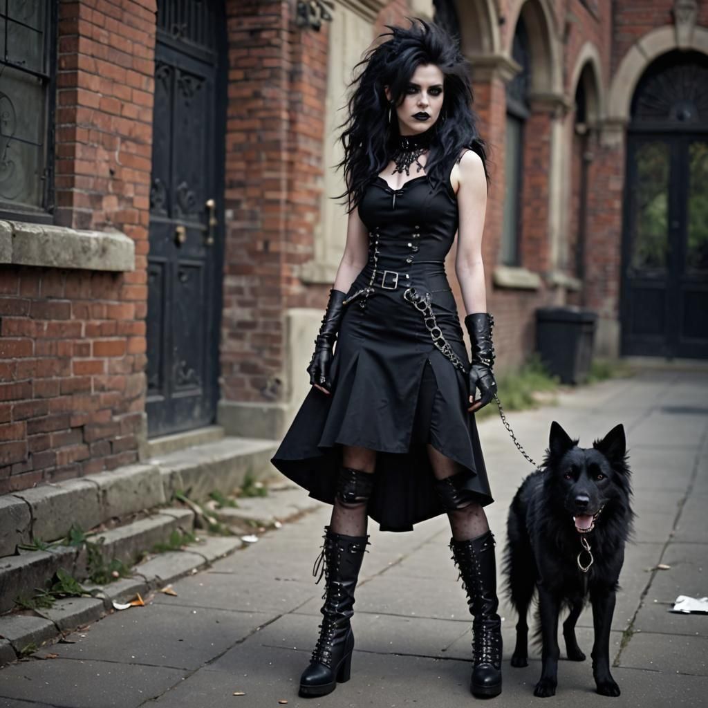 Gothic Vampire Woman with Spiked Collar, Hyperrealistic Imag...