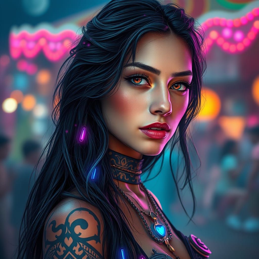 Enigmatic Gypsy Woman in Vibrant Hyperrealistic Digital Art