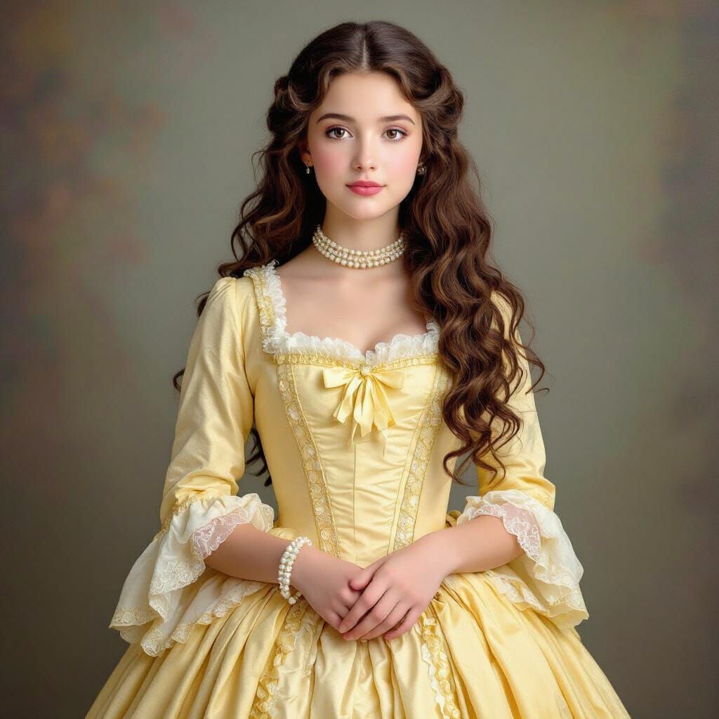 1700s Teenager in Yellow Gown with Pearl Accessories