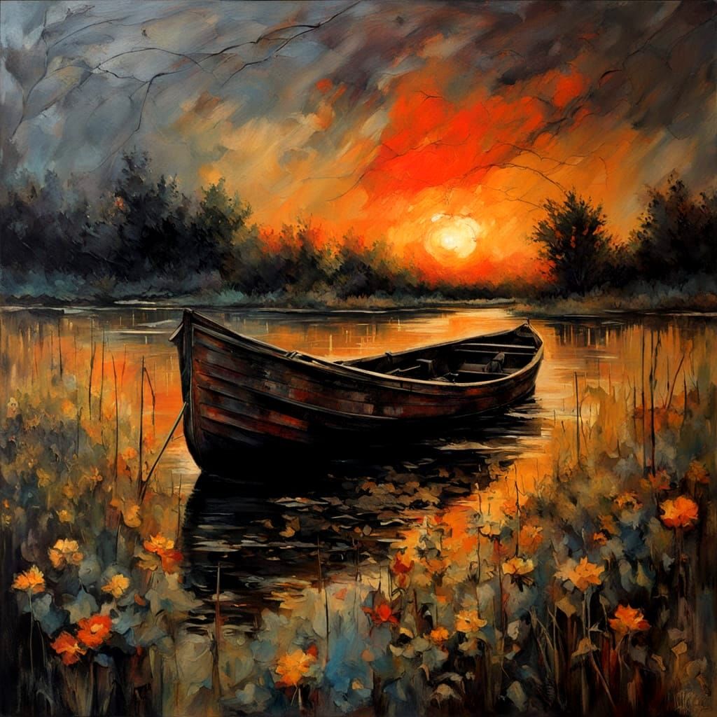 Mysterious Swampy River at Sunset