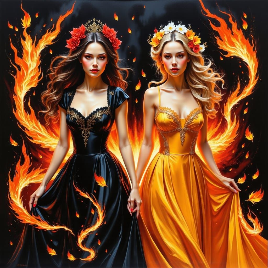 Women Fight Fire in Anime Art Style