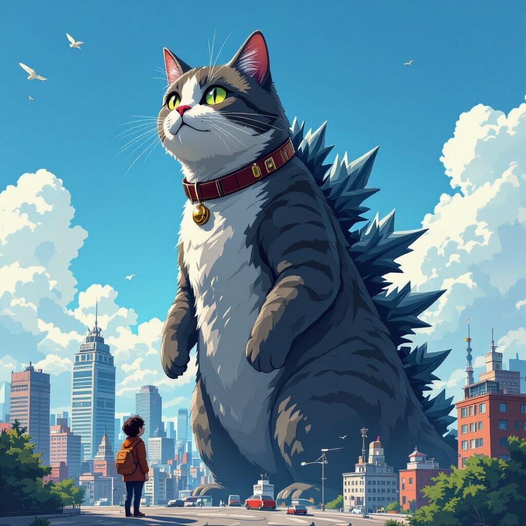 Giant Cat Over Metropolis, Cartoonish Realism