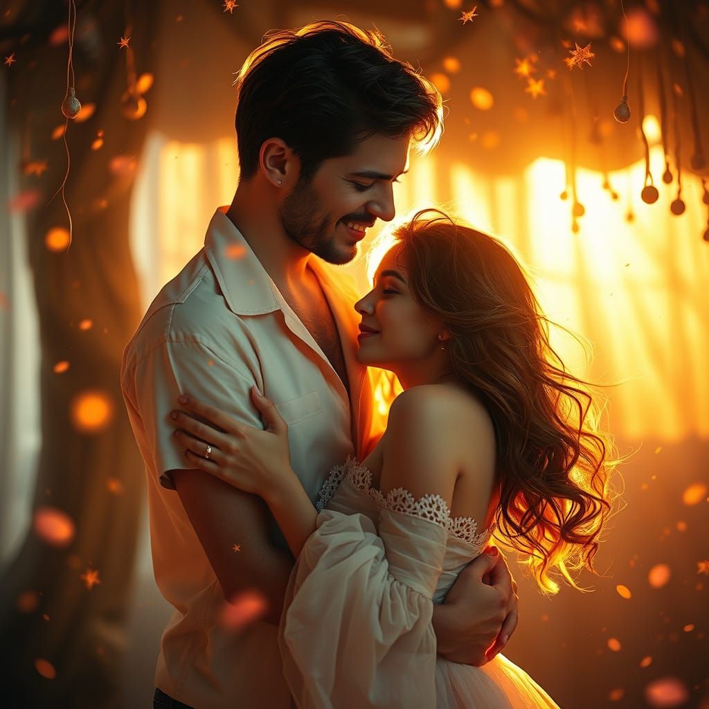 Whimsical Fantasy Couple in Warm Golden Light