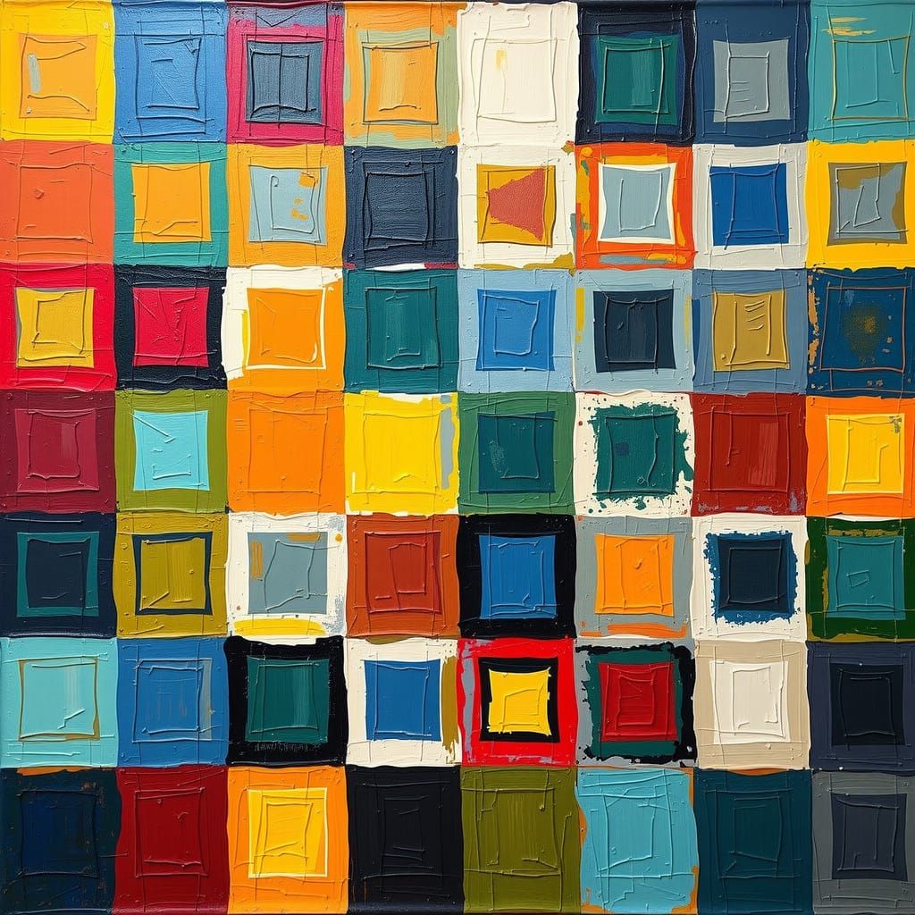 Neo-Impressionist Composition with Square Patterns and Geome...