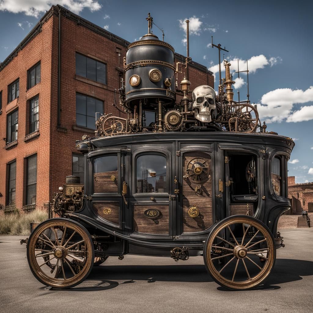 Steampunk Hearse in an Industrial Town