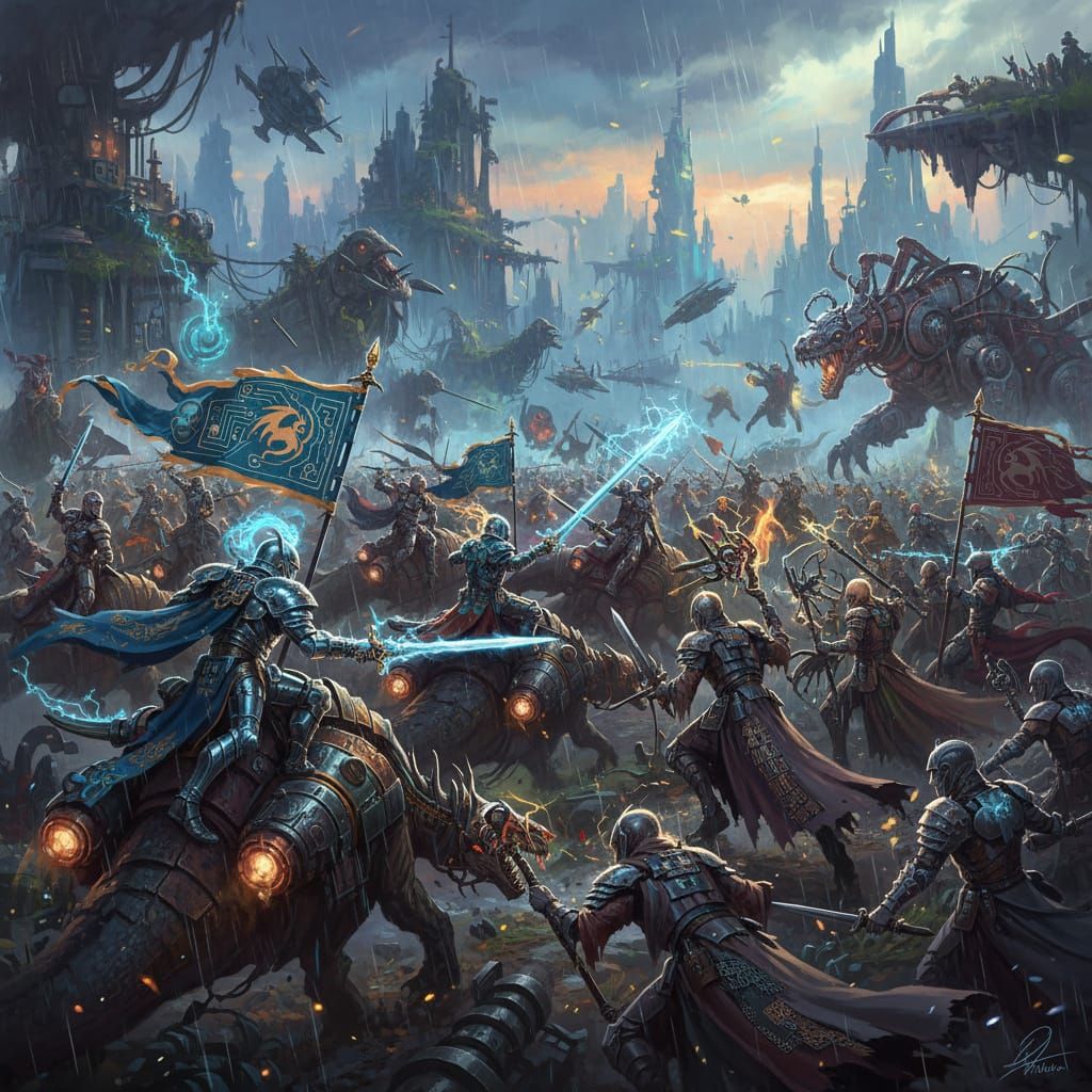 Epic Fantasy Warriors Battle: Futuristic Medieval Clash