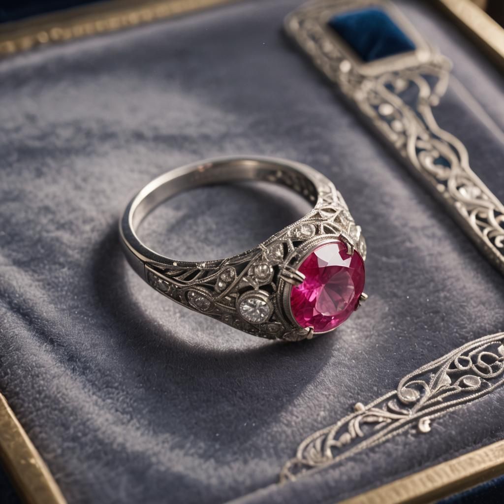 Art Deco Ruby Ring in Velvet Box