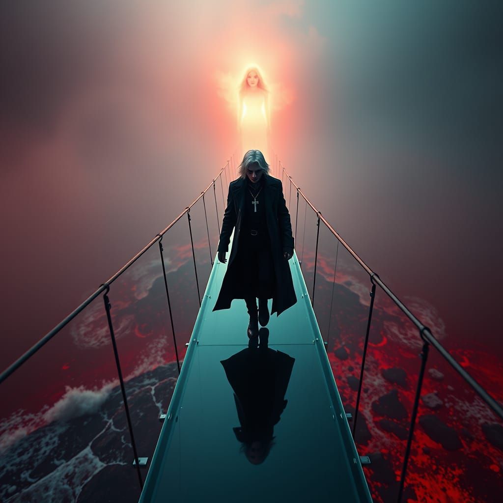 Vampire Hunter Suspended Above Crimson Ocean