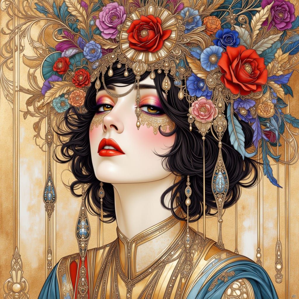 Beautiful Woman In Watercolor, Ink, and Pencil Art