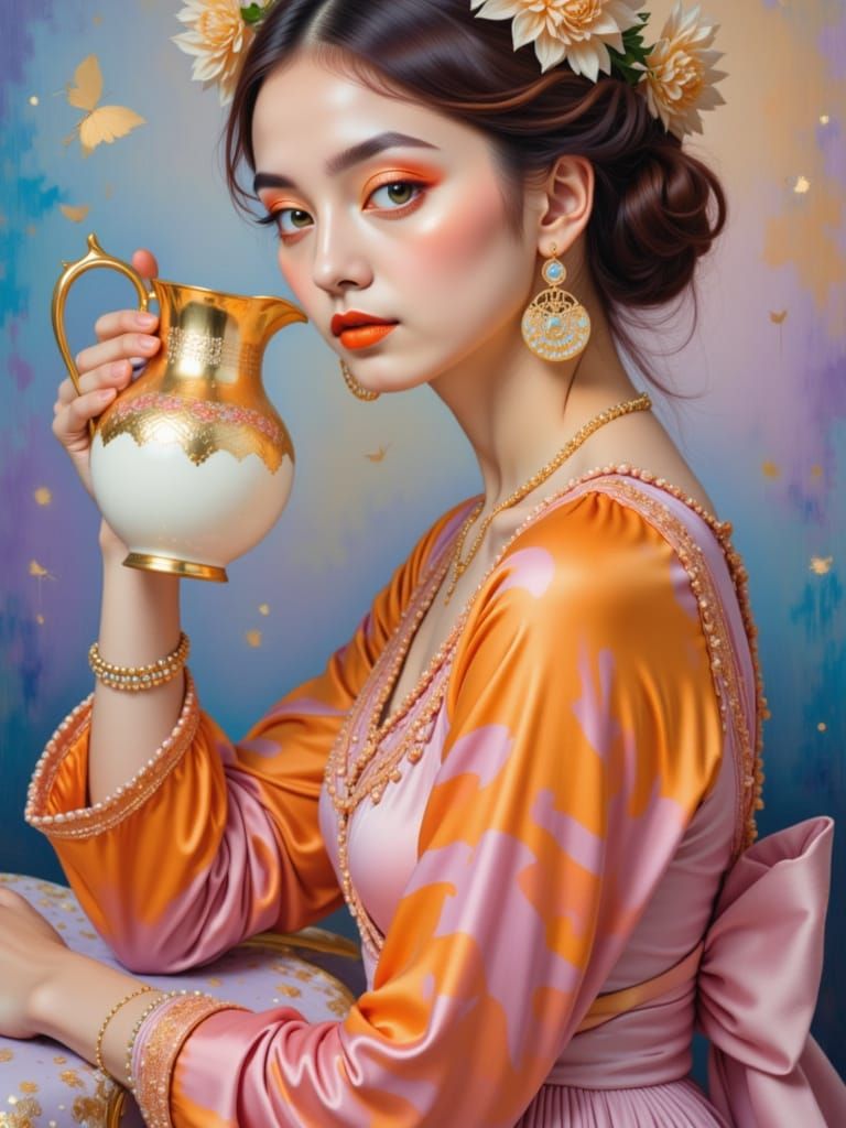 Serene Milkmaid in a Dreamy French Romantic Landscape