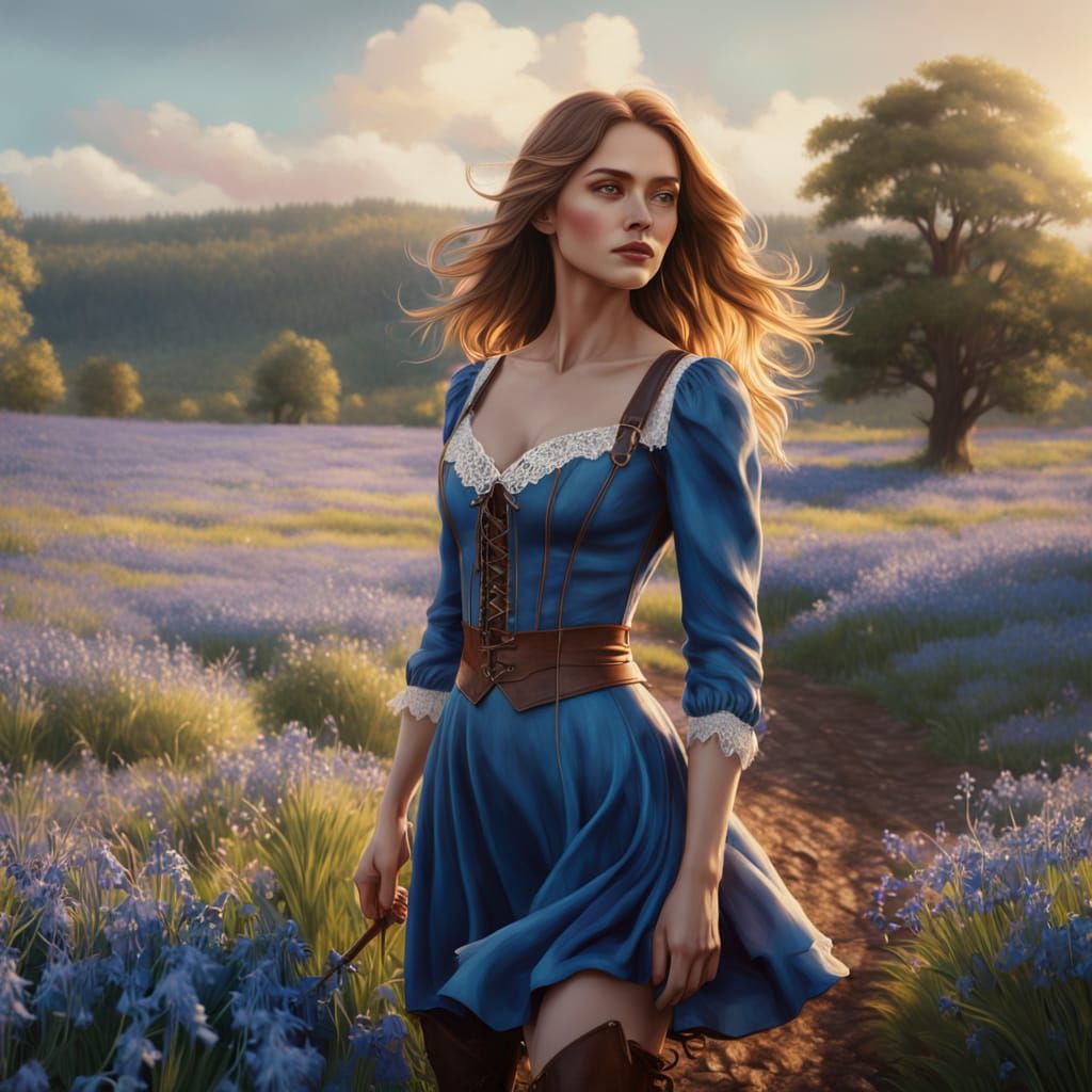 Surreal Western Goddess in Bluebell Bloom