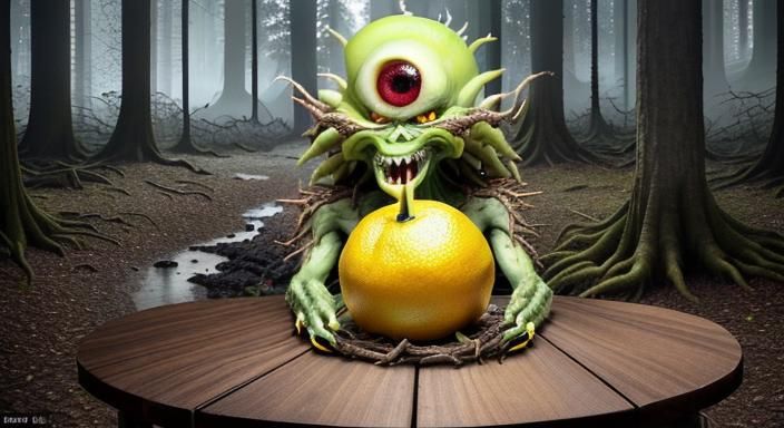 Hyperrealistic Mutant Lemon Fruit Monster Portrait