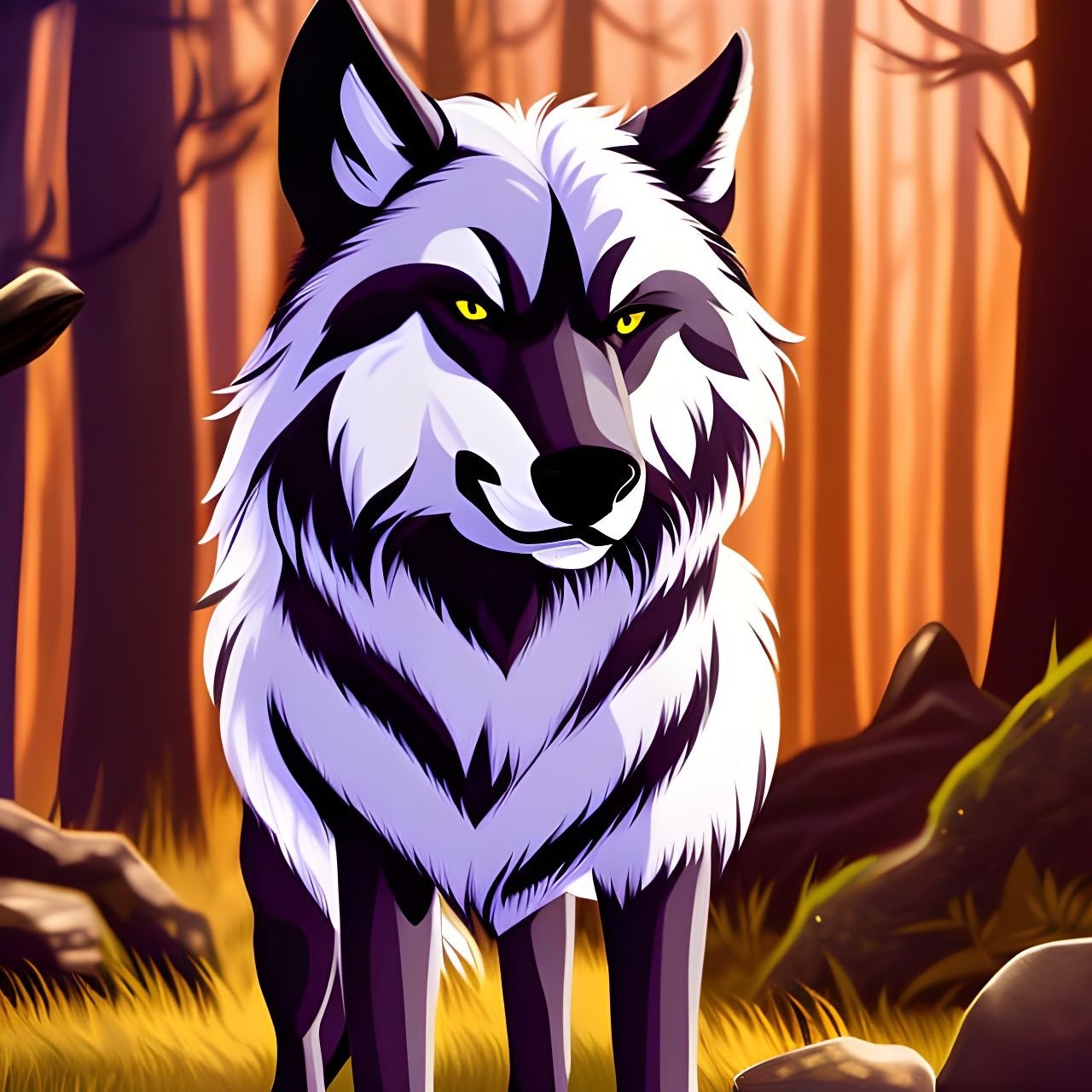 Majestic Wolf Portrait in Whimsical Animation Style