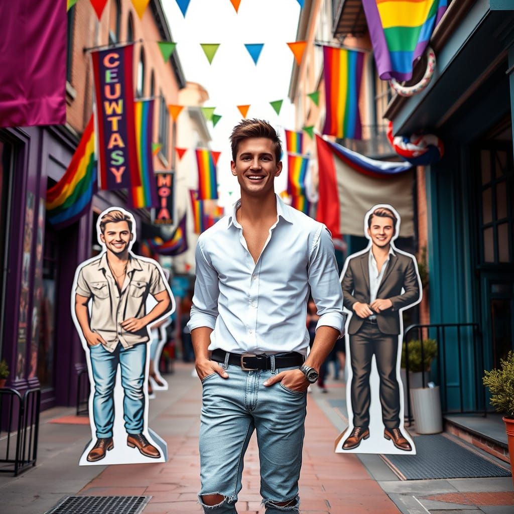Confident Young Man Delivers Life-Size Cardboard Cutouts in....