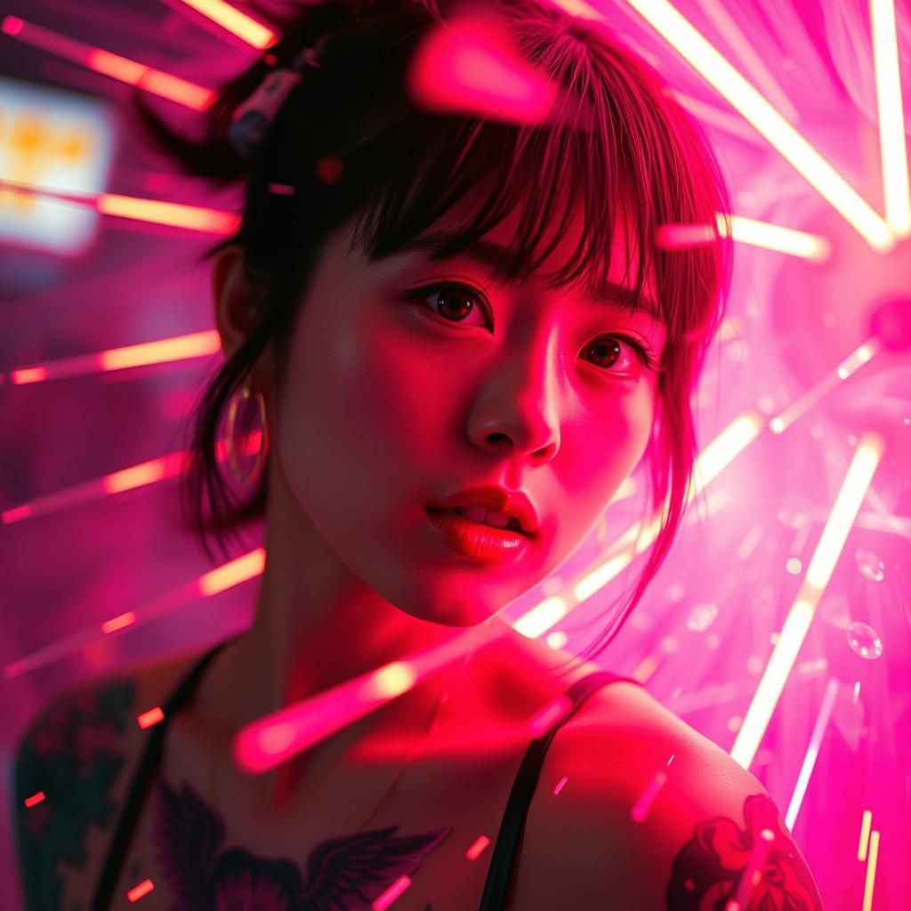 Japanese Woman in Neon Pop Art Style