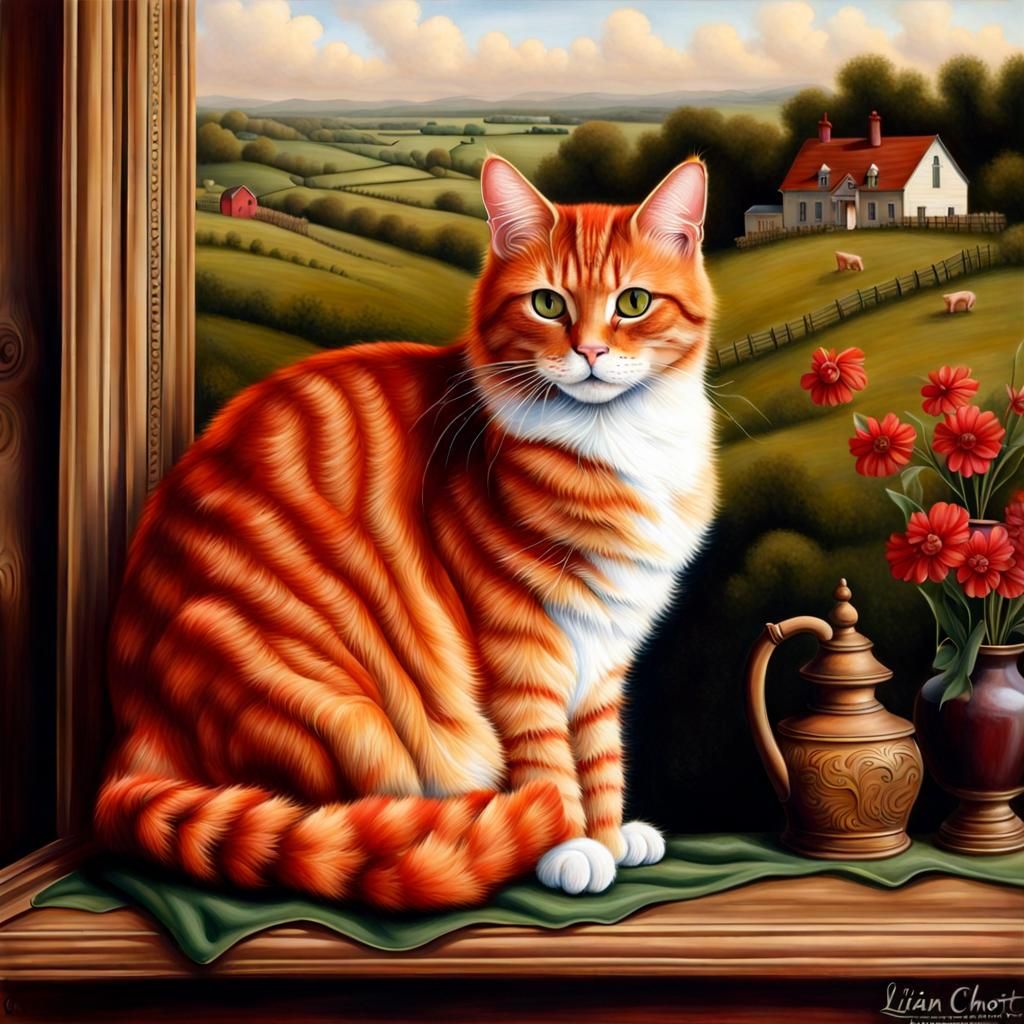 Hyperrealistic Red Tabby Cat in Victorian Style