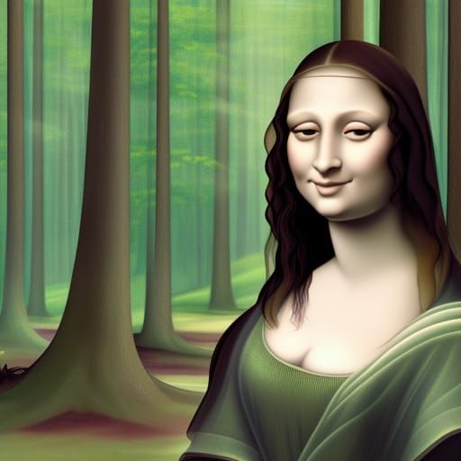 Auburn-Haired Woman in Forest, Matte Painting Style