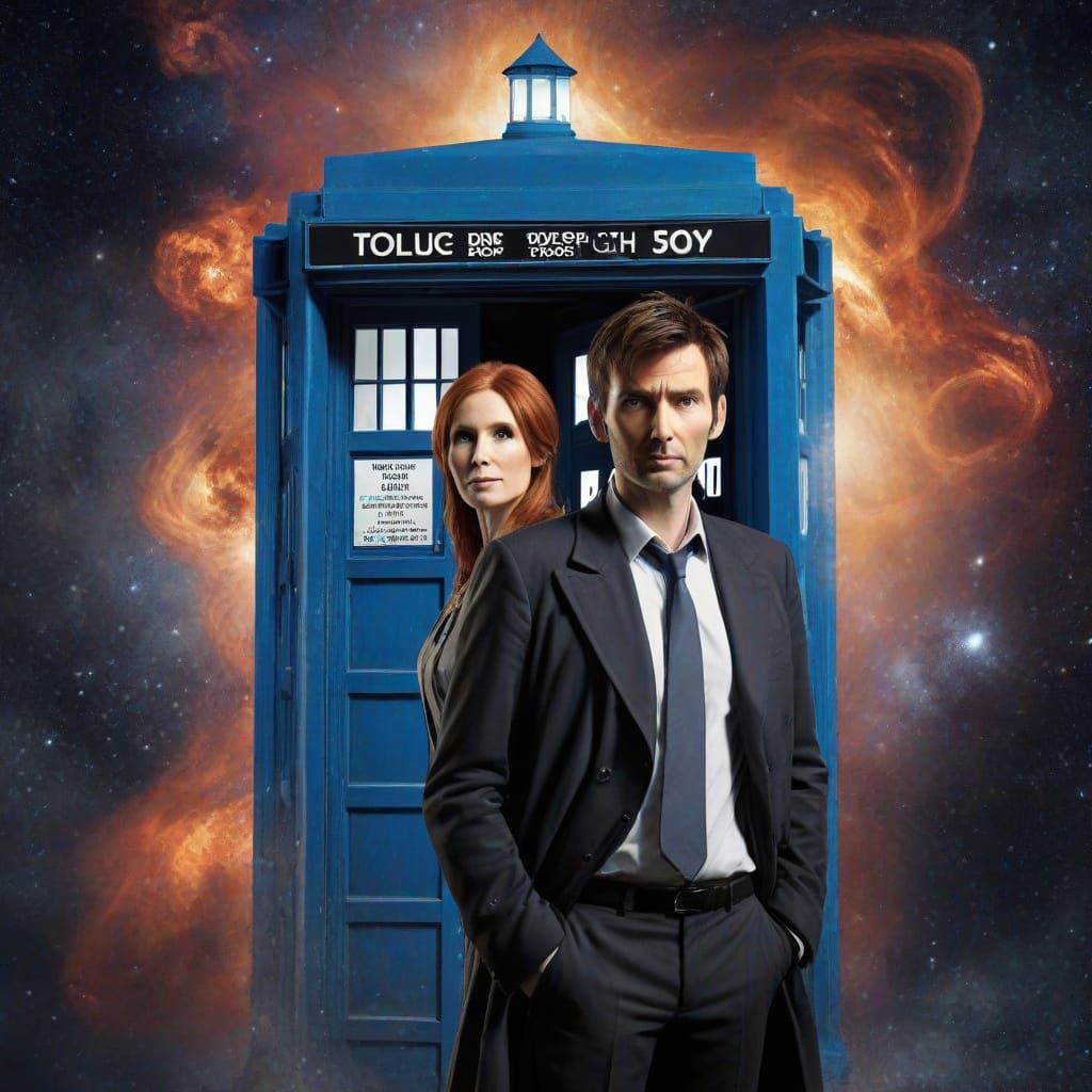 Doctor Who and Donna Noble with TARDIS, Double Exposure Gala...