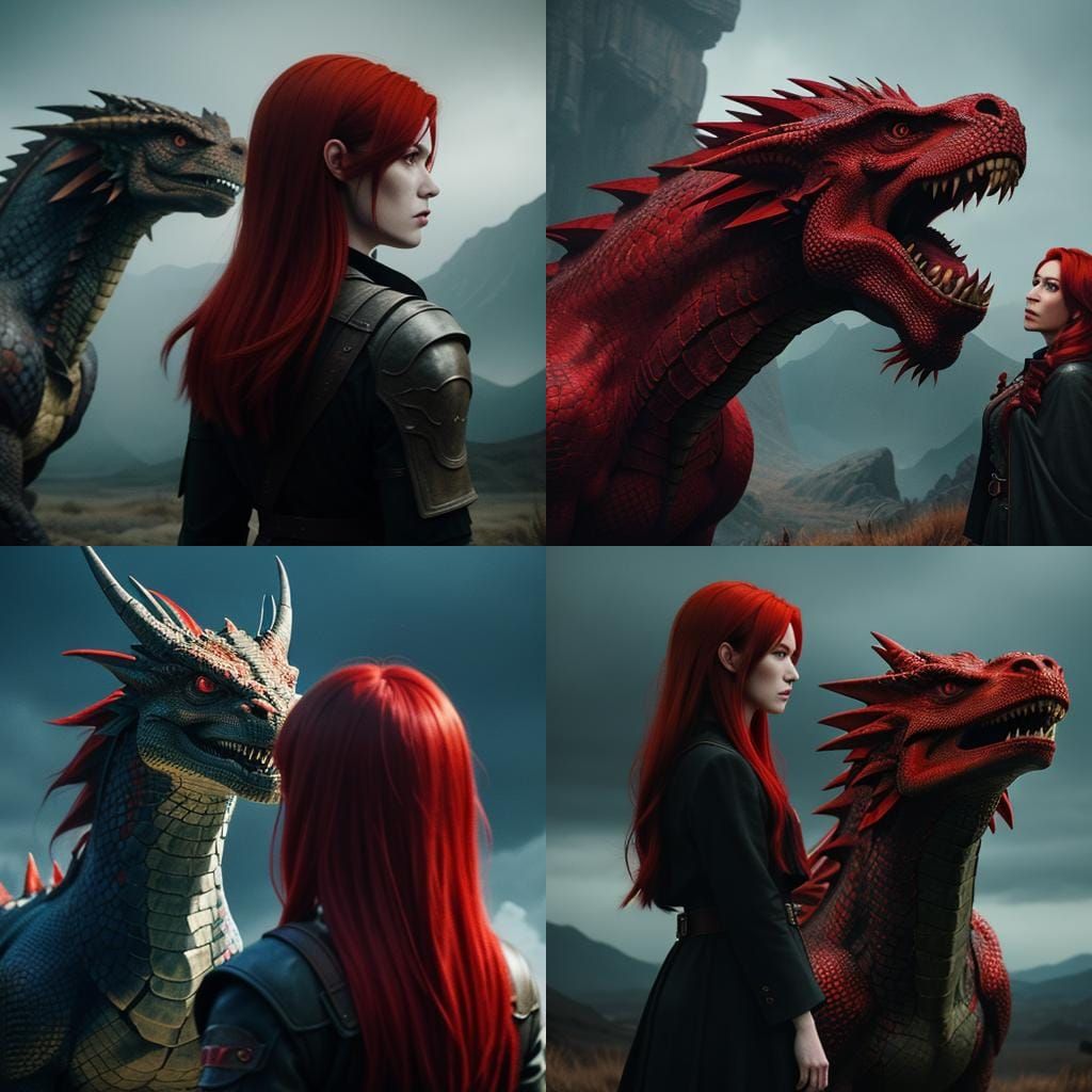 Girl Talking to Dragon: Cinematic Film Still