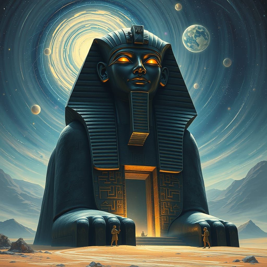 Obsidian Pharaoh Statue Guards Cosmic Portal