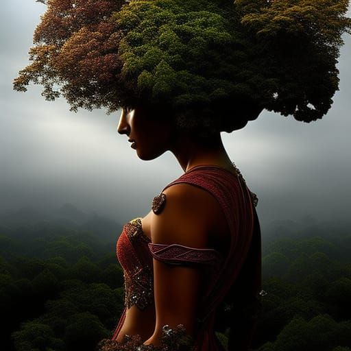 Beautiful Woman Made of Trees and Nature