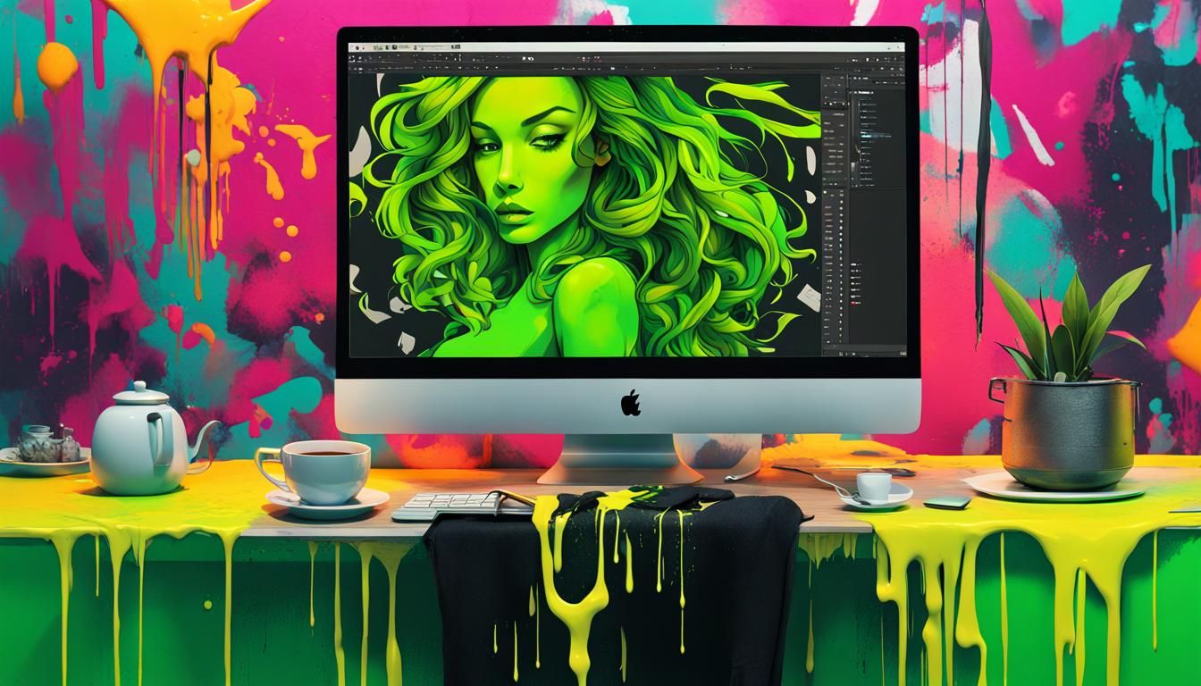 Video Editor on Computer Screen in Graffiti Art Style