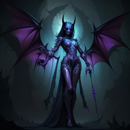 Woman Lich with Bat Wings: Detailed Matte Painting