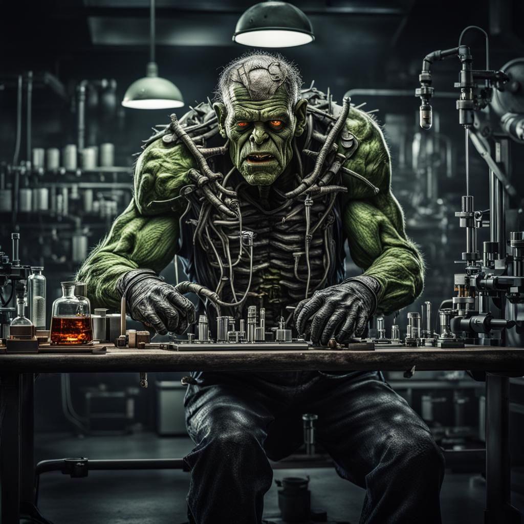 Hyperrealistic Frankenstein's Monster in Laboratory