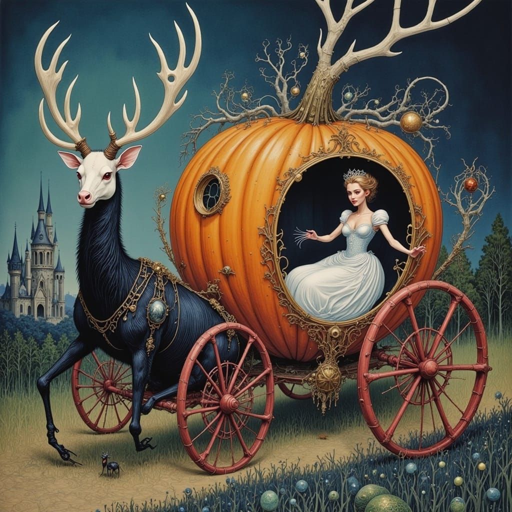 Cinderella in Pumpkin Carriage, Alcohol Ink Fairytale