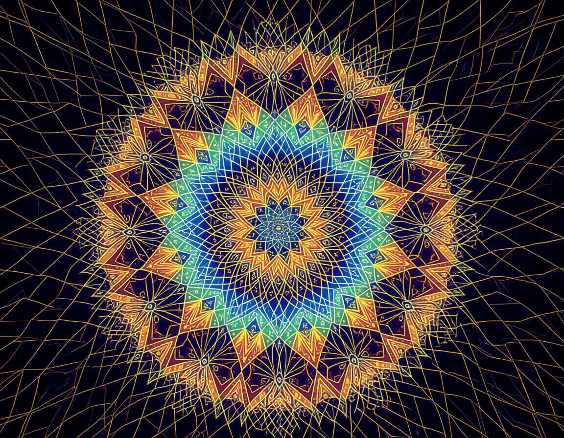 Neon Rivers: A Kaleidoscopic Mandala in Surreal Abstraction