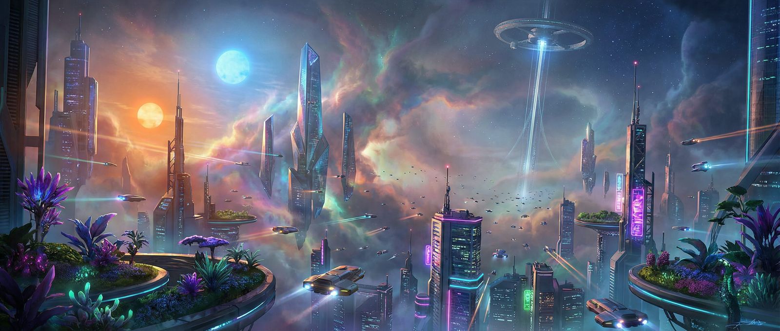 Futuristic Megacity on Exoplanet Under Twin Suns