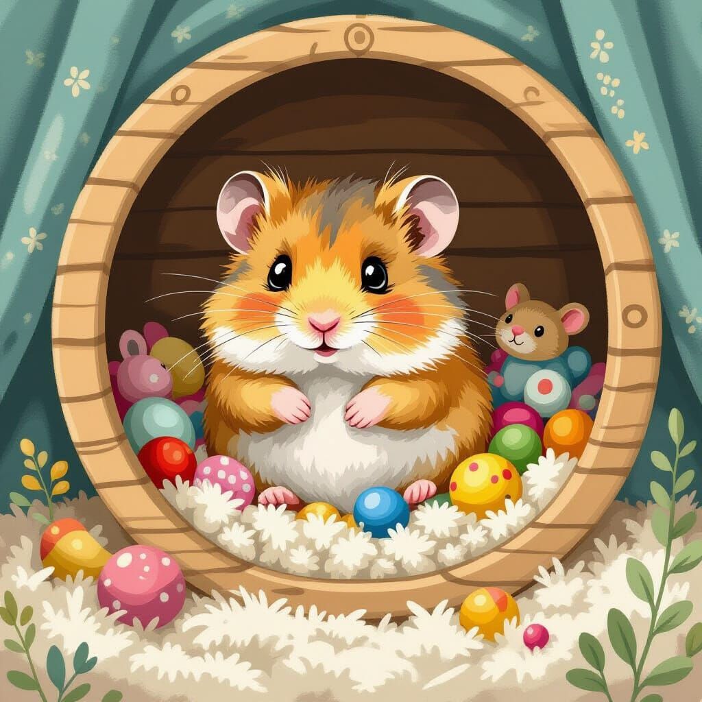 Hamster's Cozy Cage: A Whimsical Scene