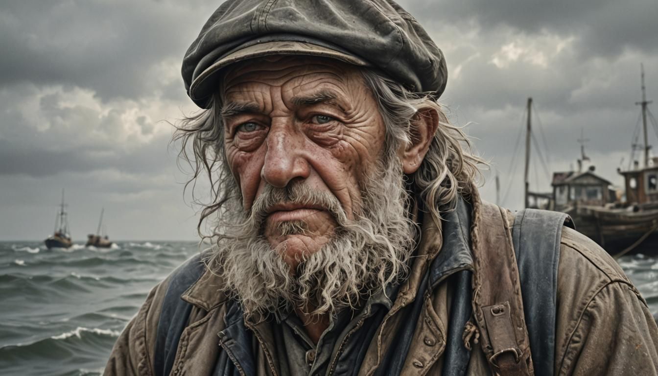 Hyperrealistic Portrait of an Old Fisherman
