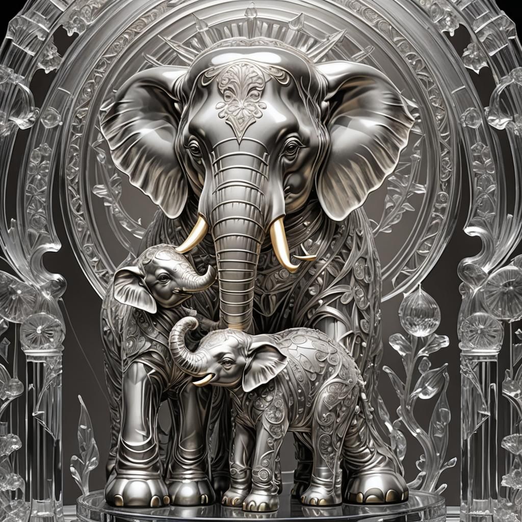 Crystal Elephant Sculpture in Art Deco Style