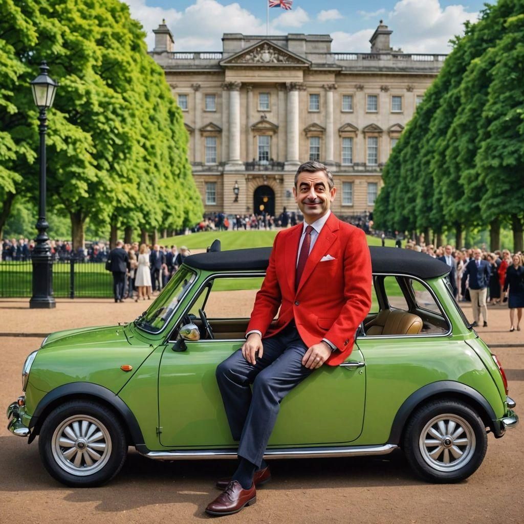 Mr Bean and his trusty Mini Cooper