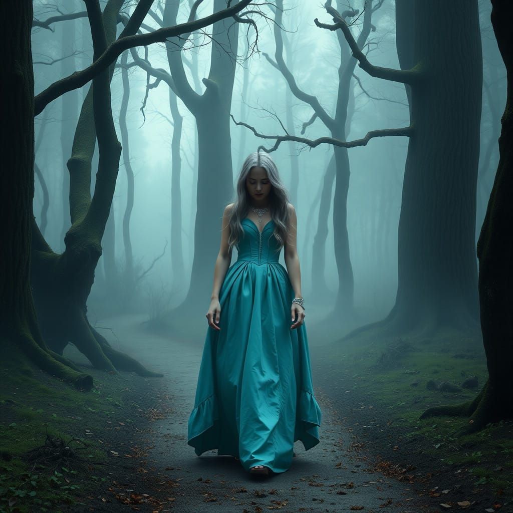 Mysterious Forest Encounter in Oil Painting Style