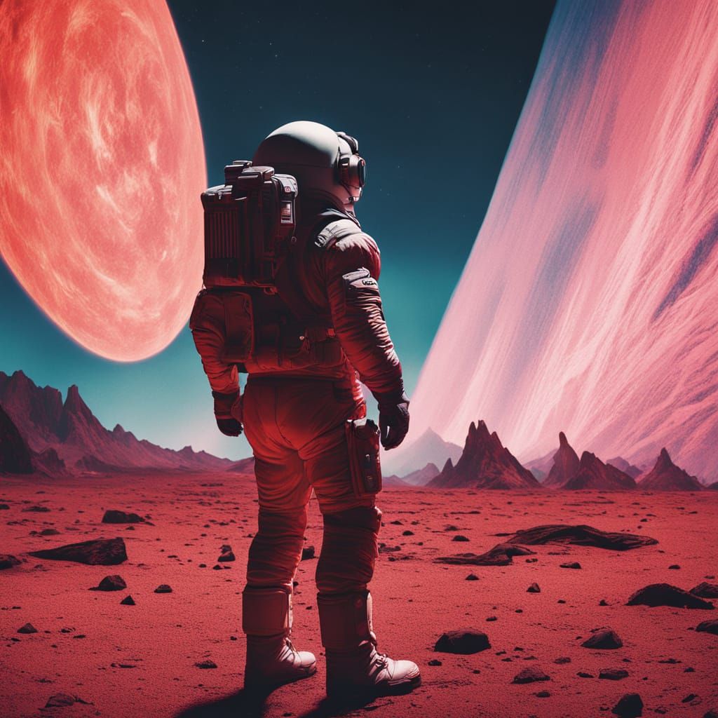 Astronaut Gazes at Crystalline Structure on Alien World